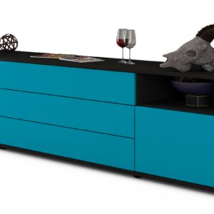 Lowboard Bettina | Korpus Anthrazit | Front in Türkis | 180x49x35cm (BxHxT)