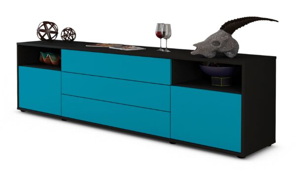 Lowboard Bettina | Korpus Anthrazit | Front in Türkis | 180x49x35cm (BxHxT)