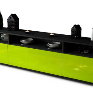 Lowboard Bianca | Korpus Anthrazit | Front in Hochglanz Grün | 180x49x35cm (BxHxT)