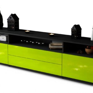 Lowboard Biancaneve | Korpus Anthrazit | Front in Hochglanz Grün | 180x49x35cm (BxHxT)