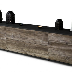 Lowboard Bibiane | Korpus Anthrazit | Front in Treibholz Holz Optik | 180x49x35cm (BxHxT)