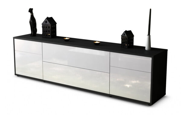 Lowboard Bibiane | Korpus Anthrazit | Front in Hochglanz Weiß | 180x49x35cm (BxHxT)
