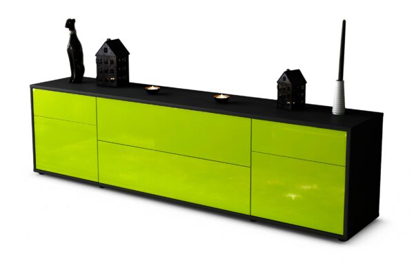 Lowboard Bibiane | Korpus Anthrazit | Front in Hochglanz Grün | 180x49x35cm (BxHxT)