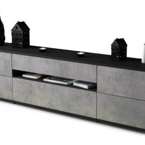 Lowboard Bjonda | Korpus Anthrazit | Front in Beton Optik | 180x49x35cm (BxHxT)