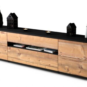 Lowboard Bjonda | Korpus Anthrazit | Front in Pinie Holz Optik | 180x49x35cm (BxHxT)