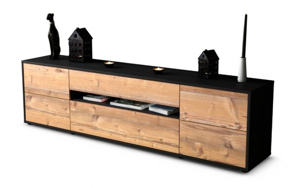 Lowboard Bjonda | Korpus Anthrazit | Front in Pinie Holz Optik | 180x49x35cm (BxHxT)