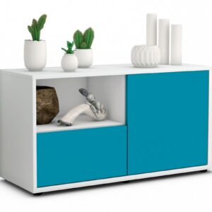 Lowboard Adrina | Korpus Weiß | Front in Türkis | 92x49x35cm (BxHxT)