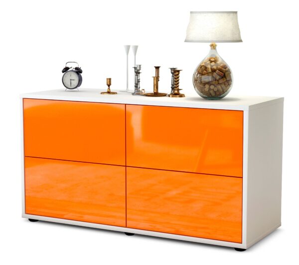 Lowboard Aella | Korpus Weiß | Front in Hochglanz Orange | 92x49x35cm (BxHxT)