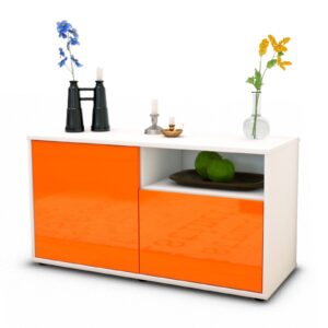 Lowboard Ajda | Korpus Weiß | Front in Hochglanz Orange | 92x49x35cm (BxHxT)