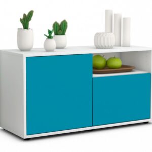 Lowboard Ajda | Korpus Weiß | Front in Türkis | 92x49x35cm (BxHxT)