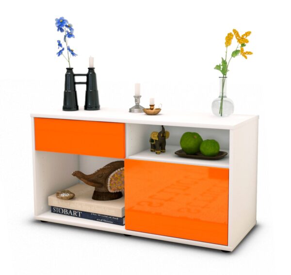 Lowboard Albina | Korpus Weiß | Front in Hochglanz Orange | 92x49x35cm (BxHxT)