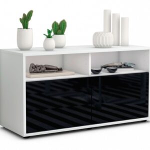 Lowboard Alegra | Korpus Weiß | Front in Hochglanz Schwarz | 92x49x35cm (BxHxT)