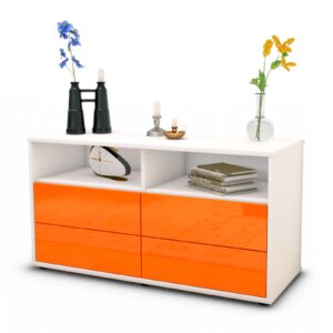 Lowboard Alia | Korpus Weiß | Front in Hochglanz Orange | 92x49x35cm (BxHxT)