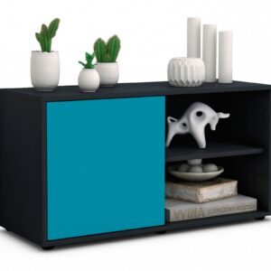 Lowboard Adelia | Korpus Anthrazit | Front in Türkis | 92x49x35cm (BxHxT)
