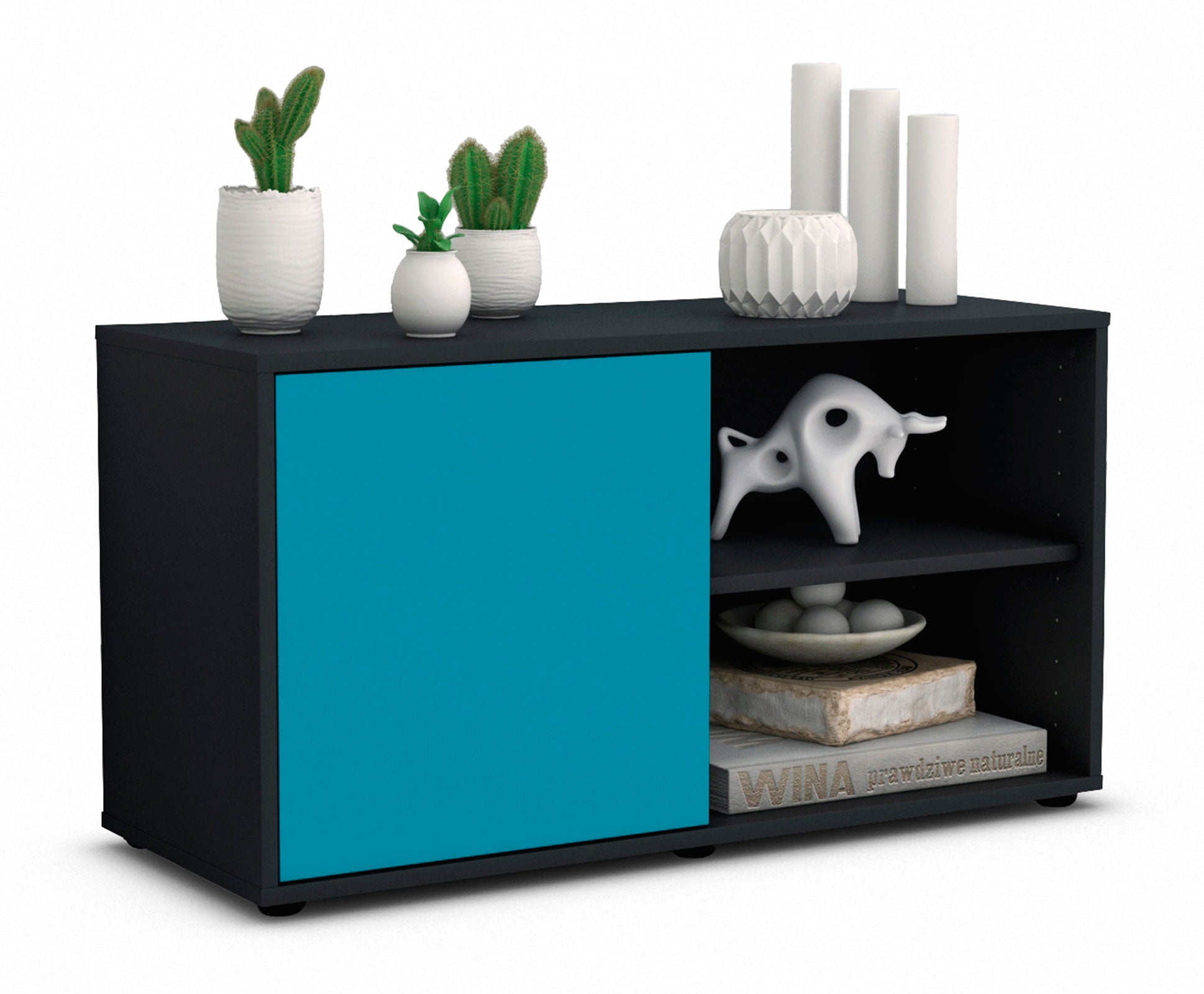 Lowboard Adelia | Korpus Anthrazit | Front in Türkis | 92x49x35cm (BxHxT) 1 Lowboard Adelia | Korpus Anthrazit | Front in Türkis | 92x49x35cm (BxHxT)