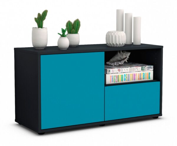 Lowboard Adriana | Korpus Anthrazit | Front in Türkis | 92x49x35cm (BxHxT)