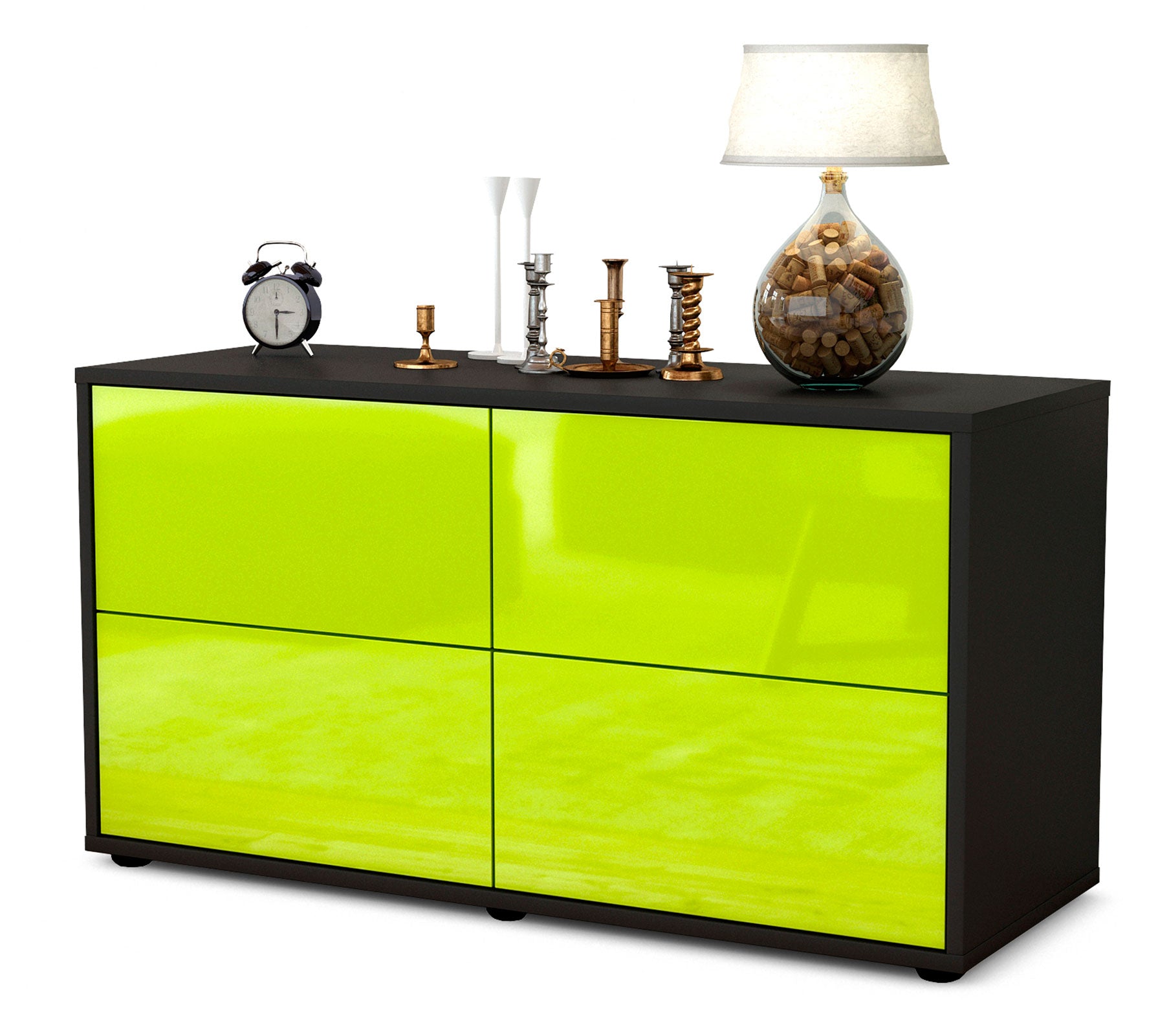 Lowboard Aella | Korpus Anthrazit | Front in Hochglanz Grün | 92x49x35cm (BxHxT) 1 Lowboard Aella | Korpus Anthrazit | Front in Hochglanz Grün | 92x49x35cm (BxHxT)