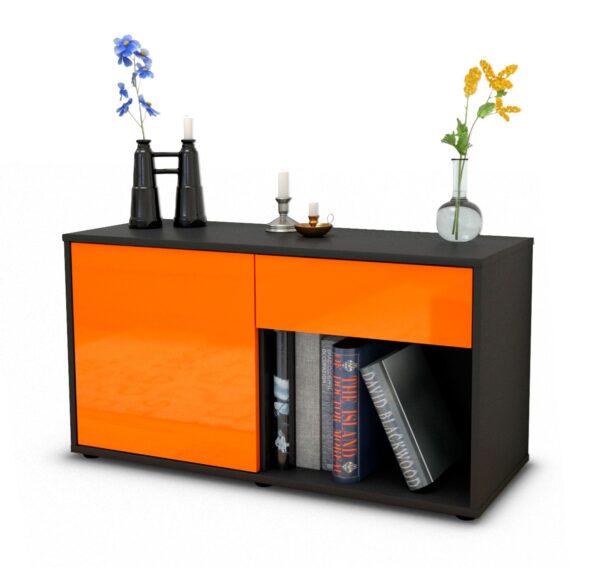 Lowboard Alberina | Korpus Anthrazit | Front in Hochglanz Orange | 92x49x35cm (BxHxT)