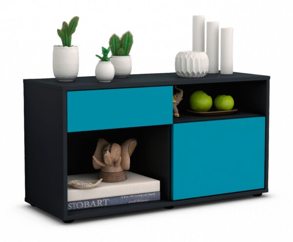 Lowboard Albina | Korpus Anthrazit | Front in Türkis | 92x49x35cm (BxHxT)