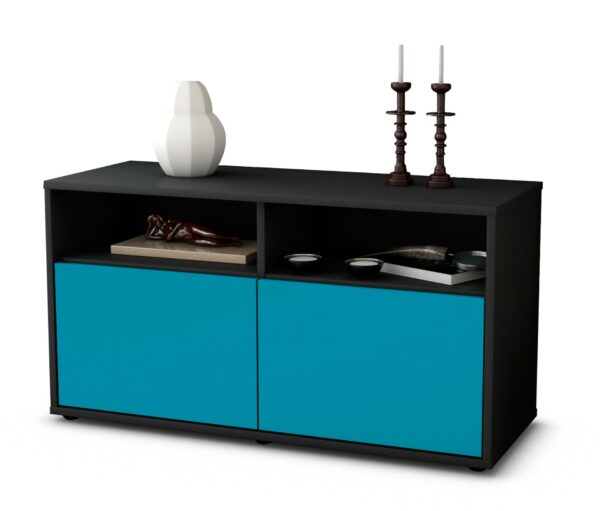 Lowboard Alegra | Korpus Anthrazit | Front in Türkis | 92x49x35cm (BxHxT)