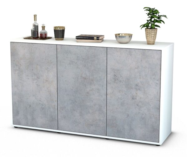 Sideboard Delia | Korpus Weiß | Front in Beton Optik | 136x79x35cm (BxHxT)