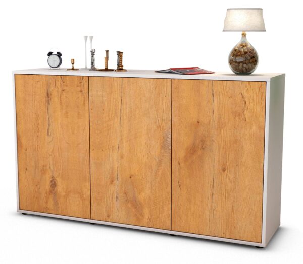 Sideboard Delia | Korpus Weiß | Front in Eiche Holz Optik | 136x79x35cm (BxHxT)