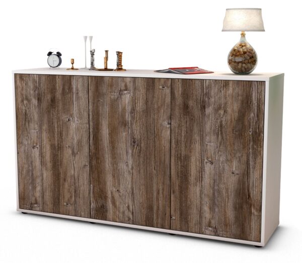 Sideboard Delia | Korpus Weiß | Front in Treibholz Holz Optik | 136x79x35cm (BxHxT)