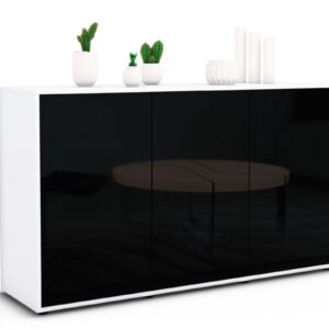 Sideboard Delia | Korpus Weiß | Front in Hochglanz Schwarz | 136x79x35cm (BxHxT)