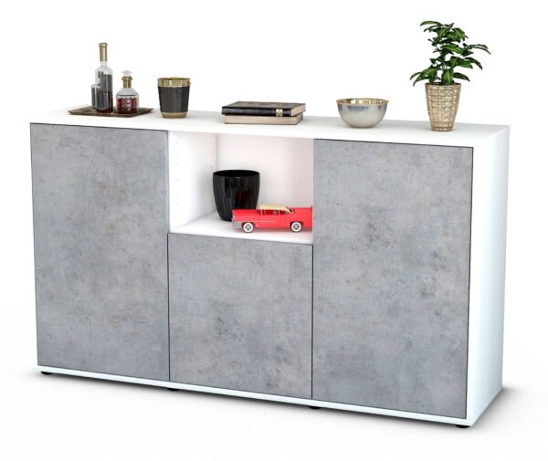 Sideboard Demetria | Korpus Weiß | Front in Beton Optik | 136x79x35cm (BxHxT)