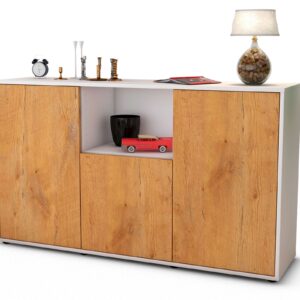 Sideboard Demetria | Korpus Weiß | Front in Eiche Holz Optik | 136x79x35cm (BxHxT)