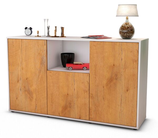 Sideboard Demetria | Korpus Weiß | Front in Eiche Holz Optik | 136x79x35cm (BxHxT)