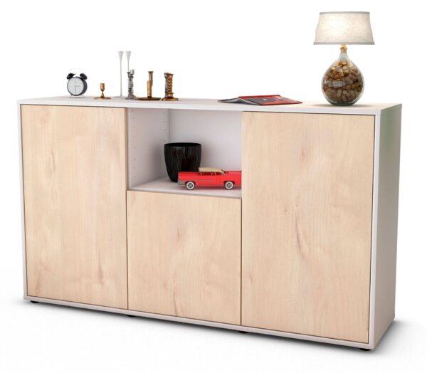 Sideboard Demetria | Korpus Weiß | Front in Zeder Holz Optik | 136x79x35cm (BxHxT)