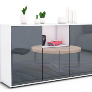 Sideboard Demetria | Korpus Weiß | Front in Hochglanz Grau | 136x79x35cm (BxHxT)