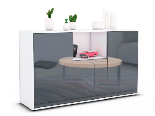 Sideboard Demetria | Korpus Weiß | Front in Hochglanz Grau | 136x79x35cm (BxHxT)