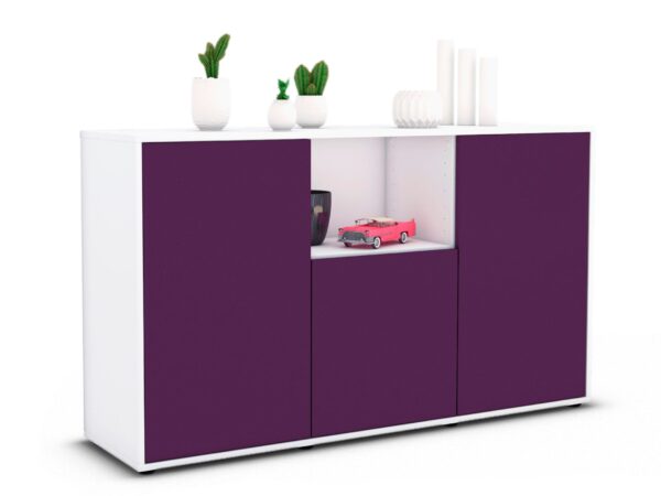 Sideboard Demetria | Korpus Weiß | Front in Lila | 136x79x35cm (BxHxT)