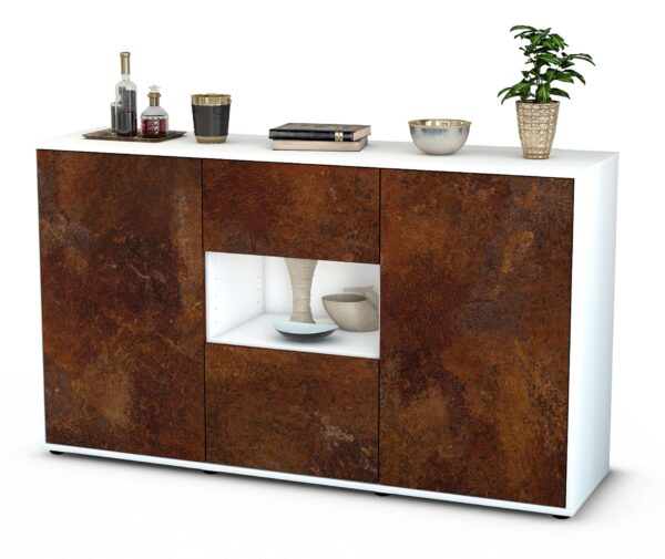 Sideboard Denise | Korpus Weiß | Front in Rost Optik | 136x79x35cm (BxHxT)