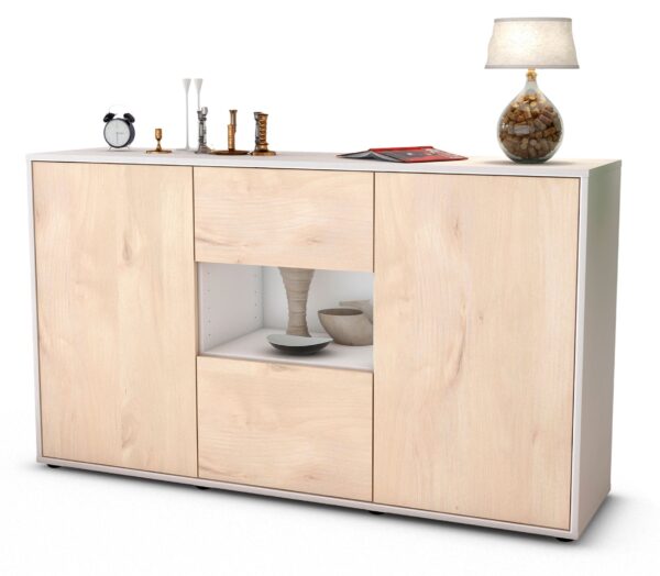 Sideboard Denise | Korpus Weiß | Front in Zeder Holz Optik | 136x79x35cm (BxHxT)
