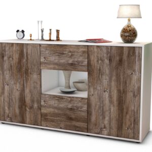 Sideboard Denise | Korpus Weiß | Front in Treibholz Holz Optik | 136x79x35cm (BxHxT)