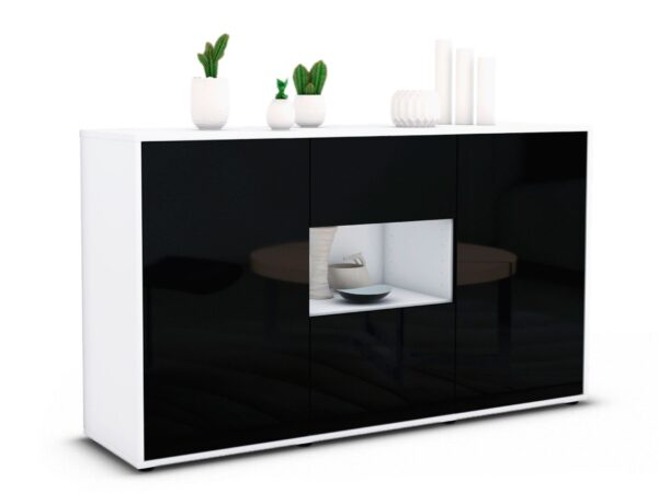 Sideboard Denise | Korpus Weiß | Front in Hochglanz Schwarz | 136x79x35cm (BxHxT)