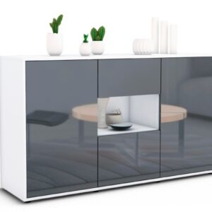 Sideboard Denise | Korpus Weiß | Front in Hochglanz Grau | 136x79x35cm (BxHxT)
