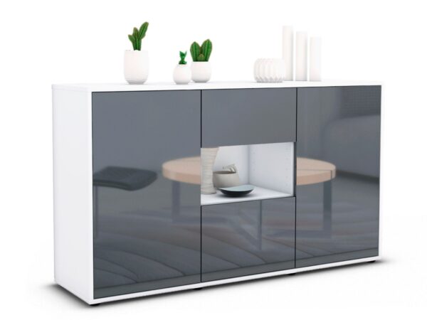 Sideboard Denise | Korpus Weiß | Front in Hochglanz Grau | 136x79x35cm (BxHxT)