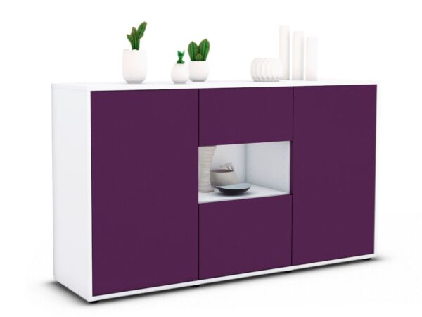 Sideboard Denise | Korpus Weiß | Front in Lila | 136x79x35cm (BxHxT)