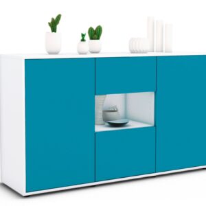 Sideboard Denise | Korpus Weiß | Front in Türkis | 136x79x35cm (BxHxT)