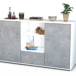 Sideboard Desideria | Korpus Weiß | Front in Beton Optik | 136x79x35cm (BxHxT)