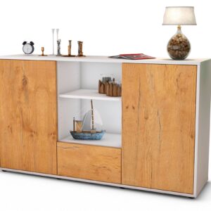 Sideboard Desideria | Korpus Weiß | Front in Eiche Holz Optik | 136x79x35cm (BxHxT)