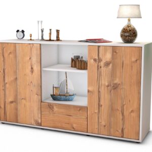 Sideboard Desideria | Korpus Weiß | Front in Pinie Holz Optik | 136x79x35cm (BxHxT)