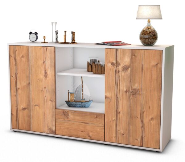 Sideboard Desideria | Korpus Weiß | Front in Pinie Holz Optik | 136x79x35cm (BxHxT)