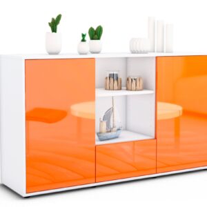 Sideboard Desideria | Korpus Weiß | Front in Hochglanz Orange | 136x79x35cm (BxHxT)