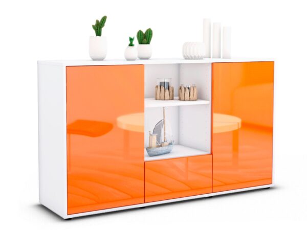 Sideboard Desideria | Korpus Weiß | Front in Hochglanz Orange | 136x79x35cm (BxHxT)