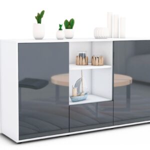 Sideboard Desideria | Korpus Weiß | Front in Hochglanz Grau | 136x79x35cm (BxHxT)